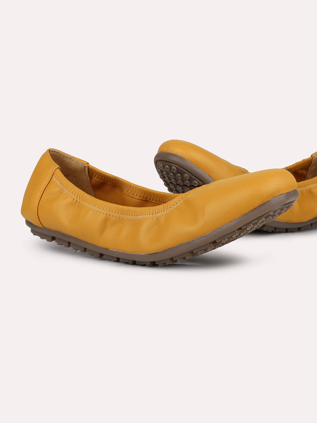 Women Mustard Round Toe Ballerinas Flats