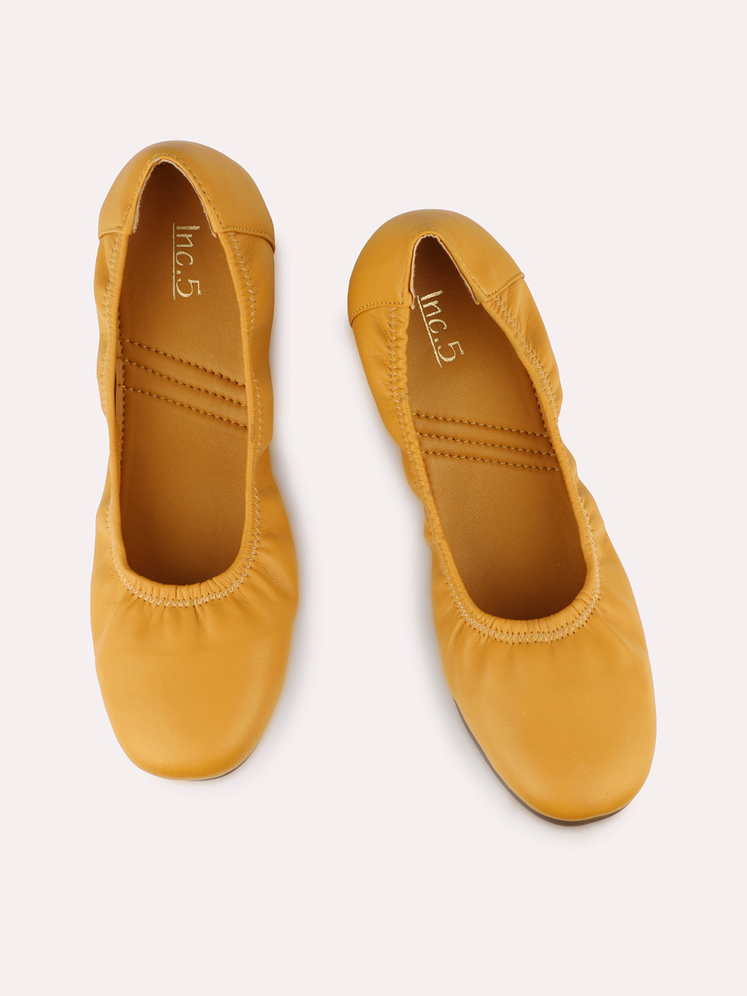 Women Mustard Round Toe Ballerinas Flats