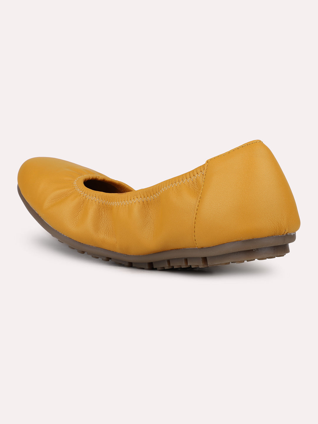 Women Mustard Round Toe Ballerinas Flats