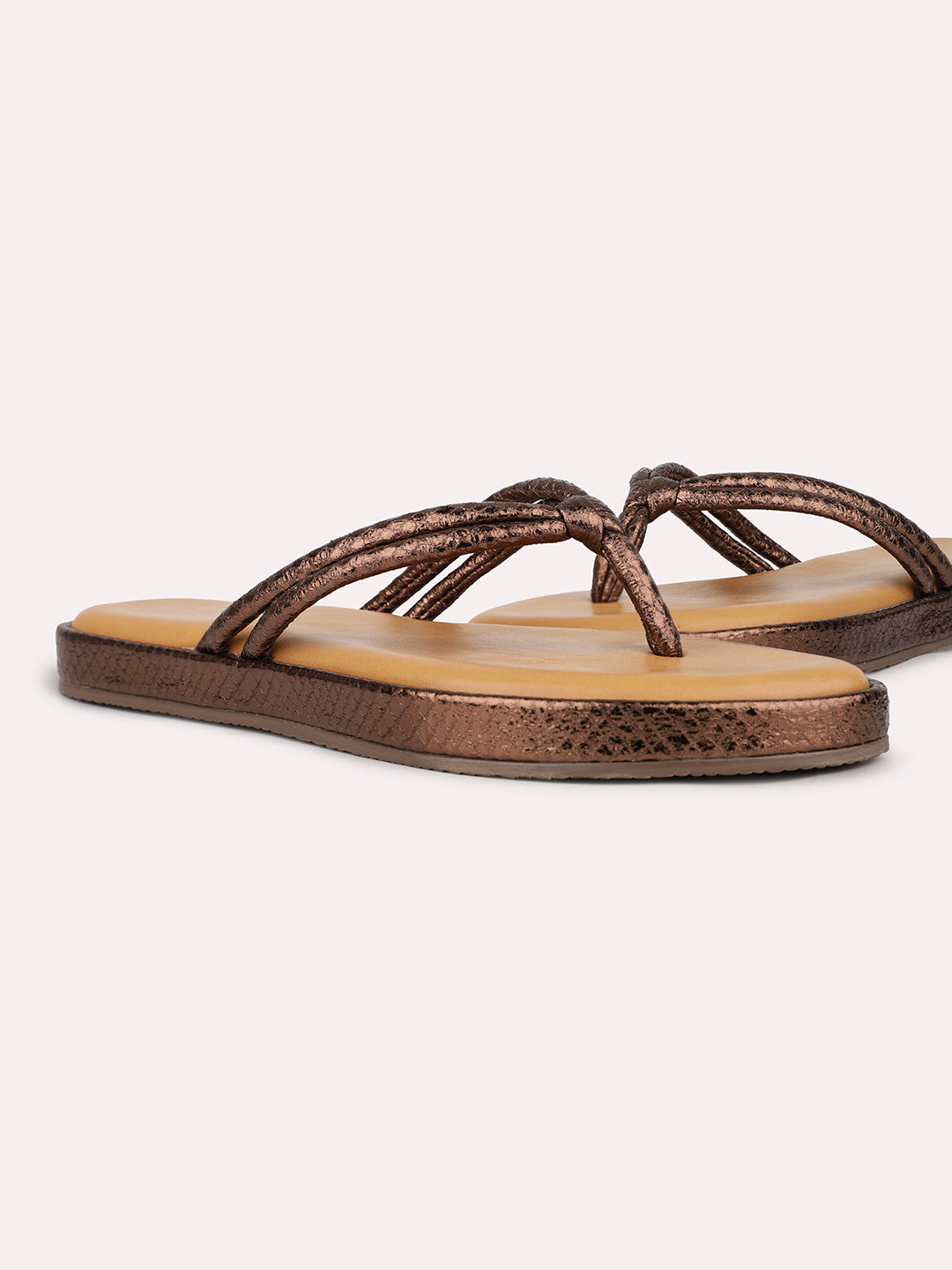 Womens Golden Casual T-Strap Flats