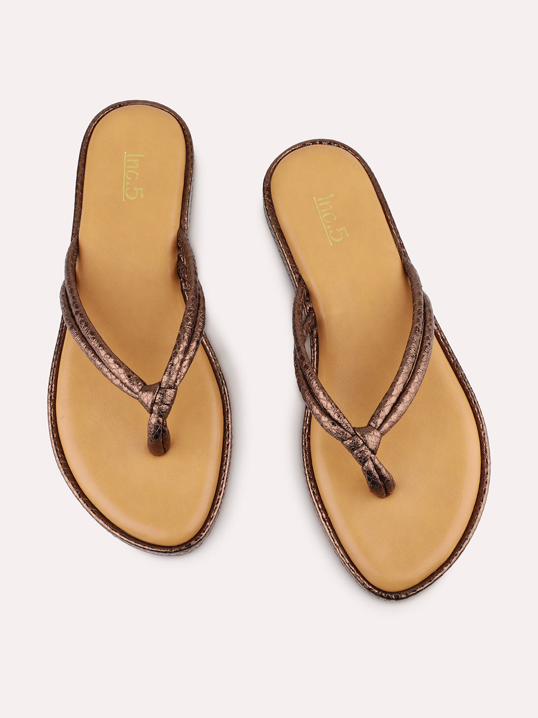 Womens Golden Casual T-Strap Flats