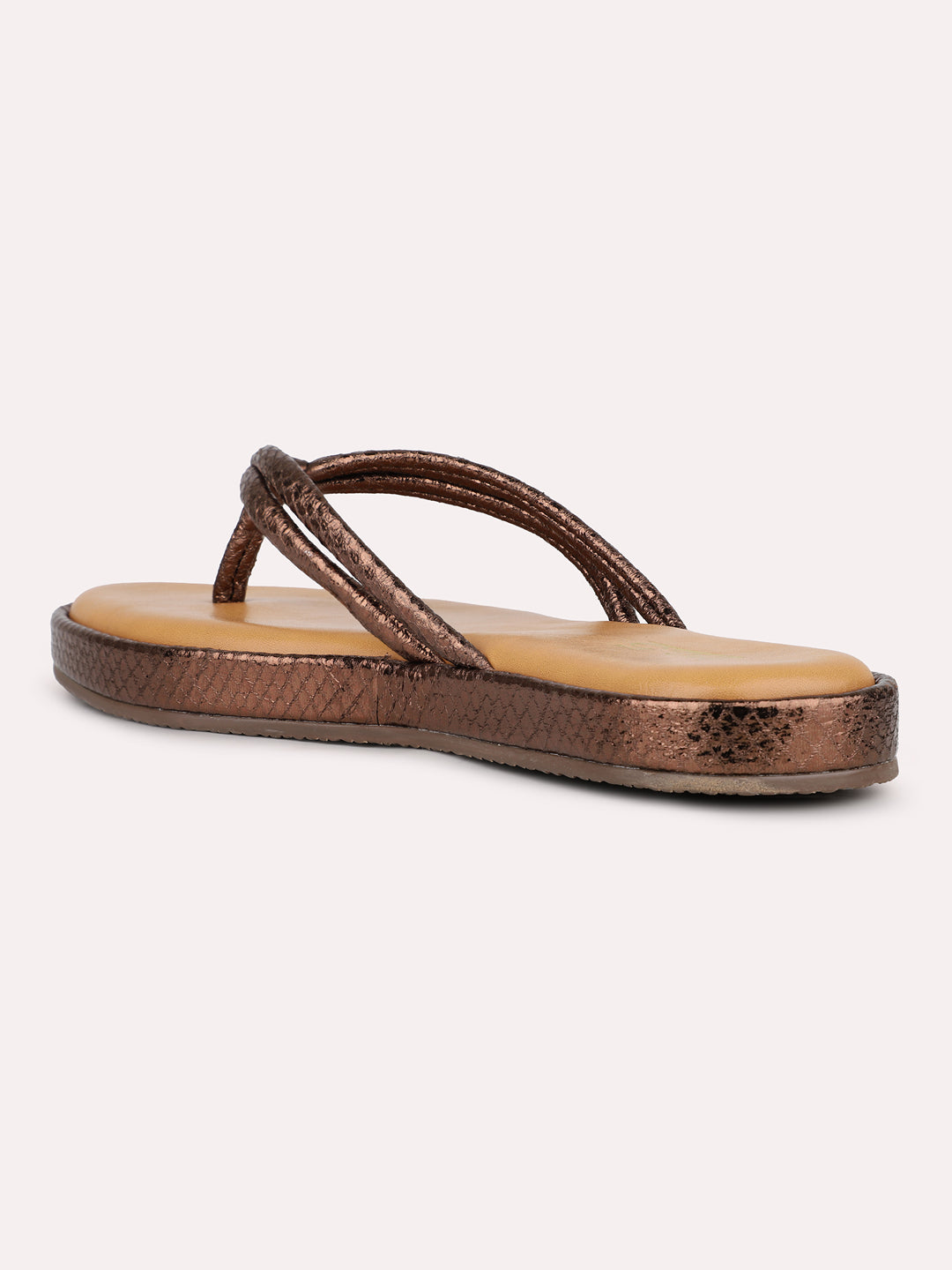 Womens Golden Casual T-Strap Flats