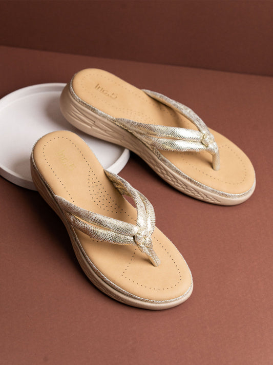 Womens Golden Casual T-Strap Flats