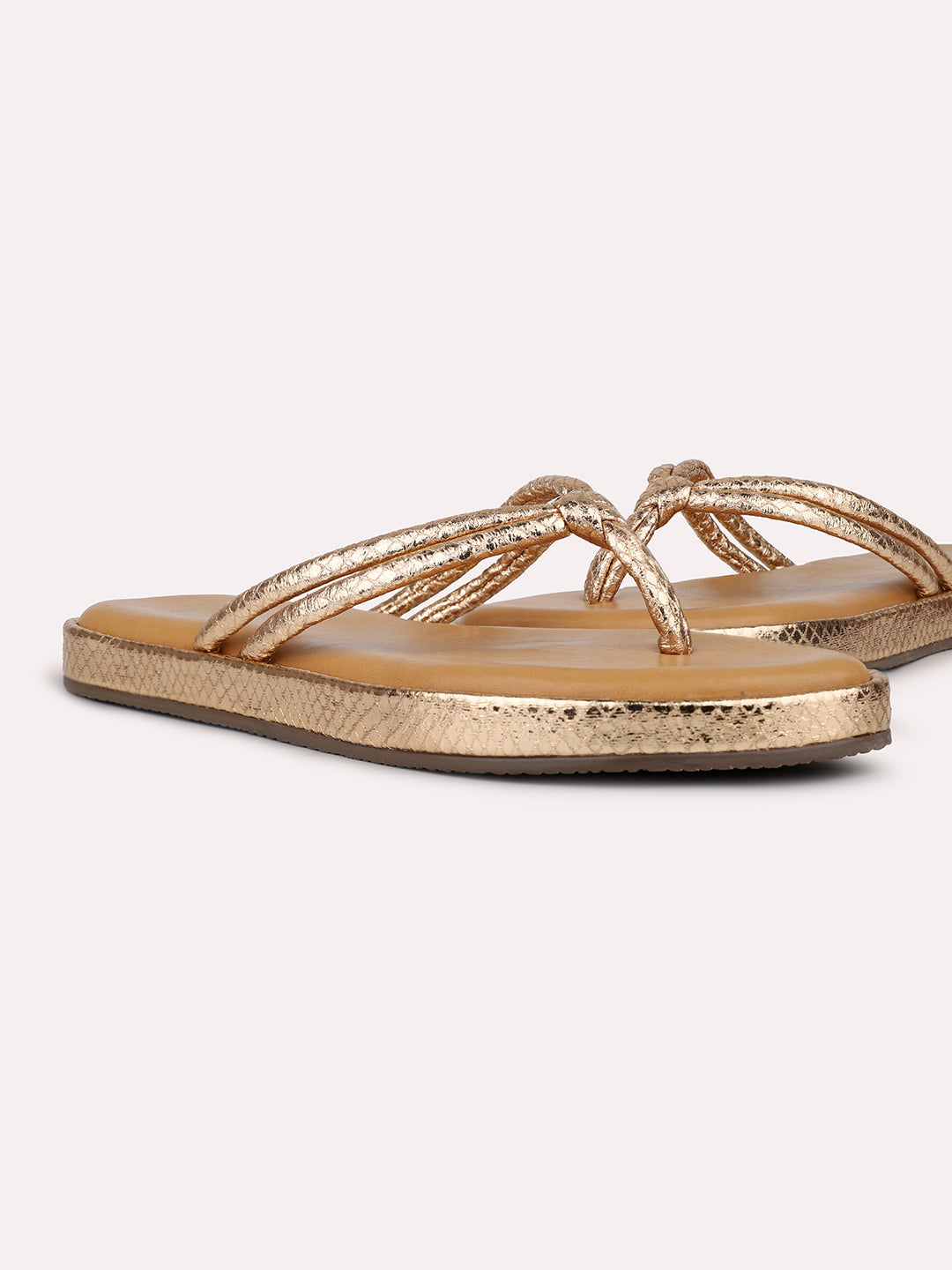 Womens Golden Casual T-Strap Flats