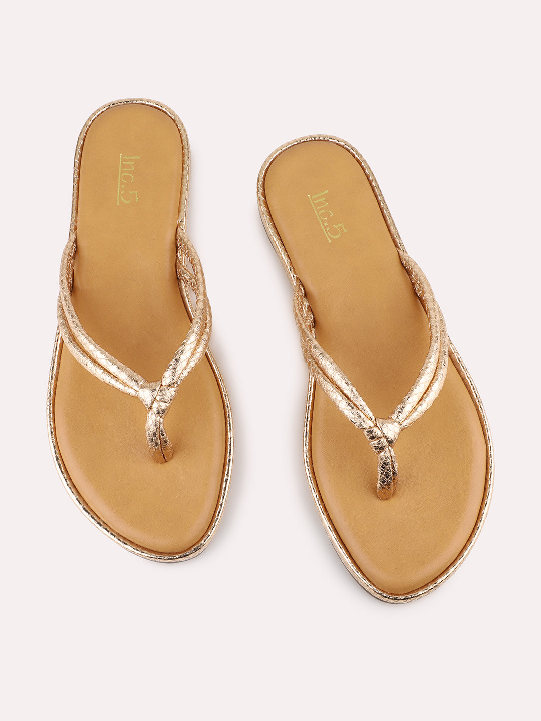 Womens Golden Casual T-Strap Flats