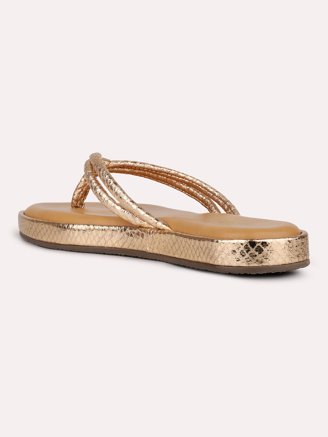 Womens Golden Casual T-Strap Flats