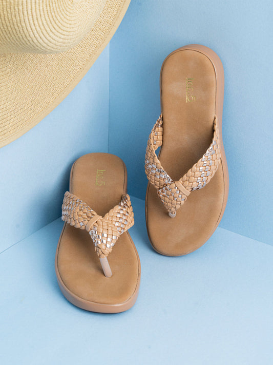 Womens Beige Casual Round Toe Wedge Sandals