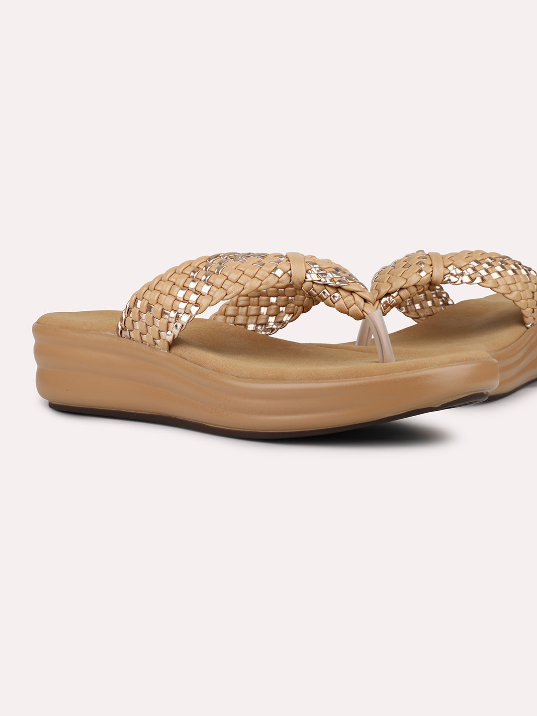 Womens Beige Casual Round Toe Wedge Sandals