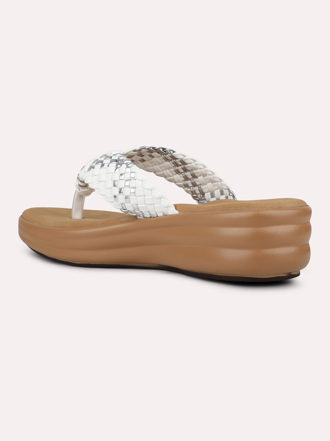 Womens White Casual Round Toe V strap Sandals