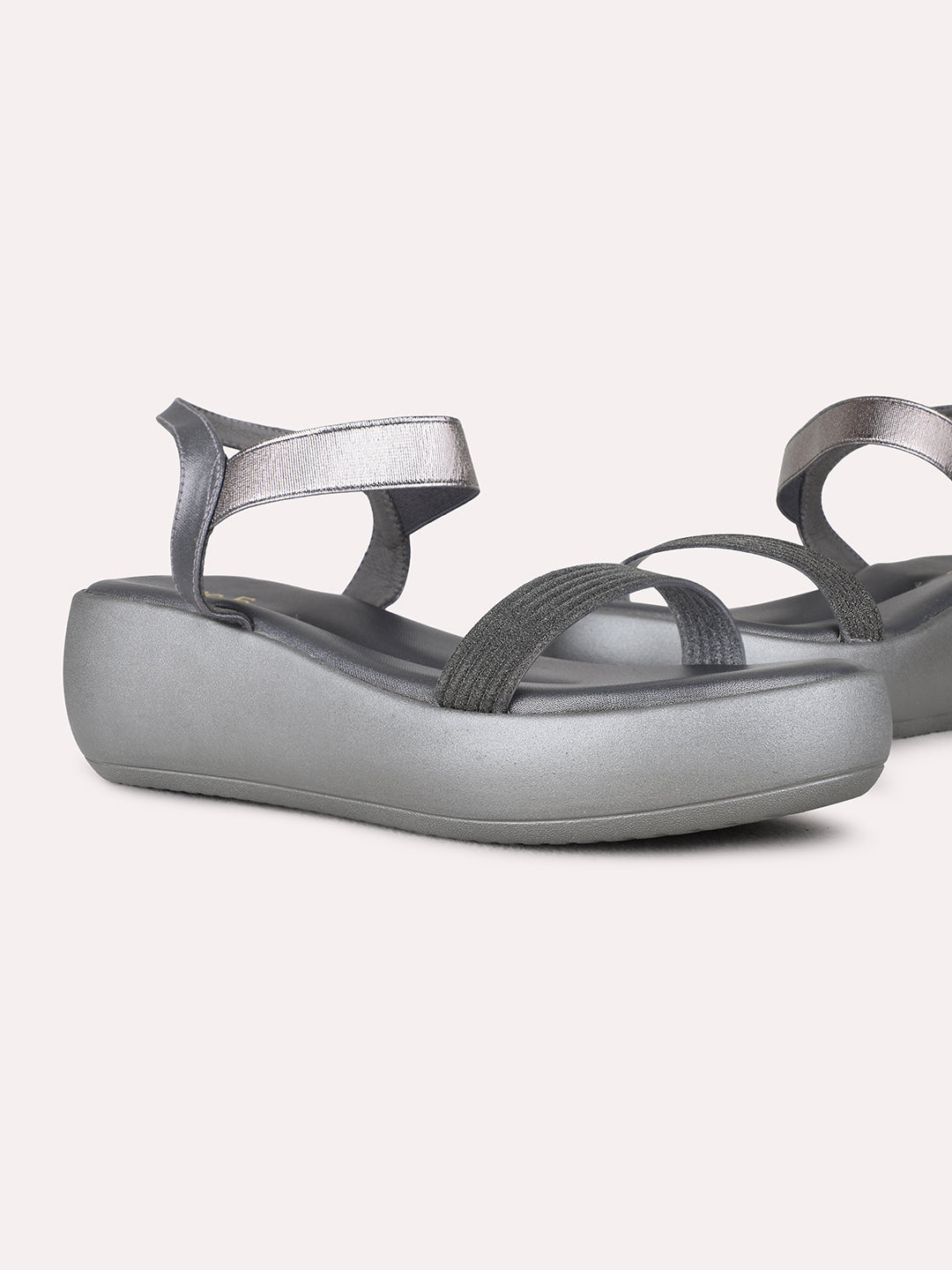 Womens Pewter Party Wear Solid Round Toe Wedge Heel Sandals