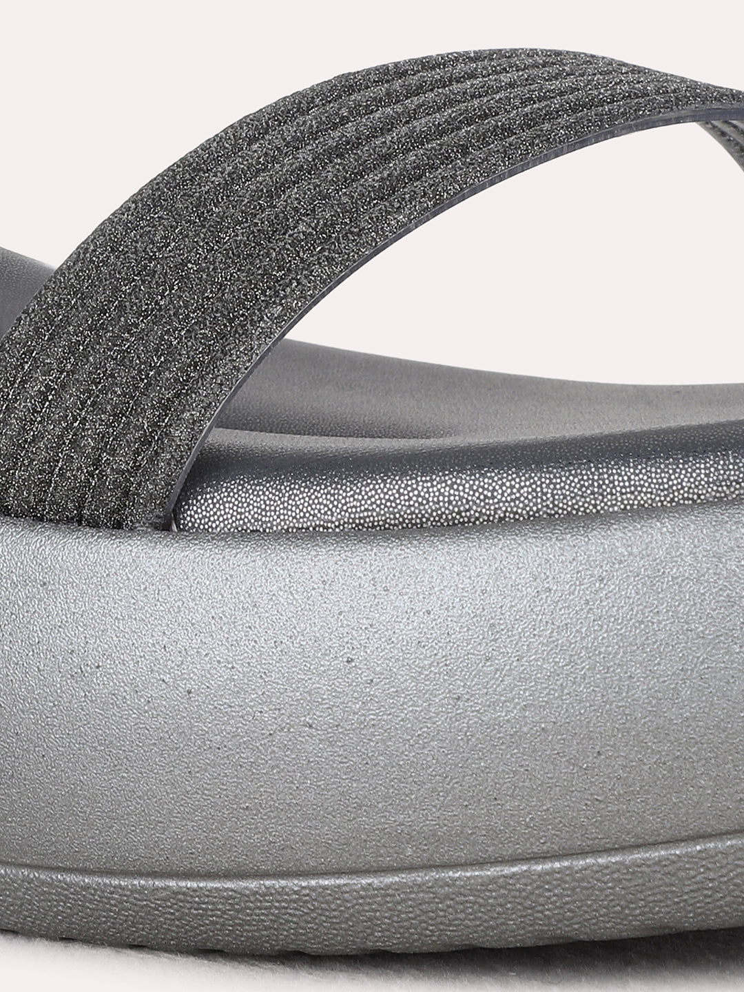 Womens Pewter Party Wear Solid Round Toe Wedge Heel Sandals