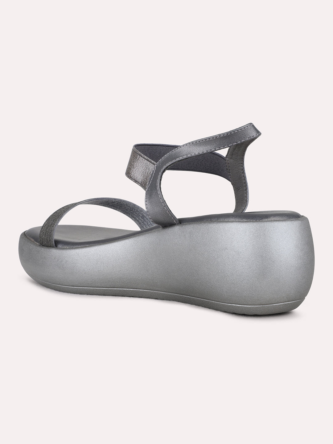 Womens Pewter Party Wear Solid Round Toe Wedge Heel Sandals