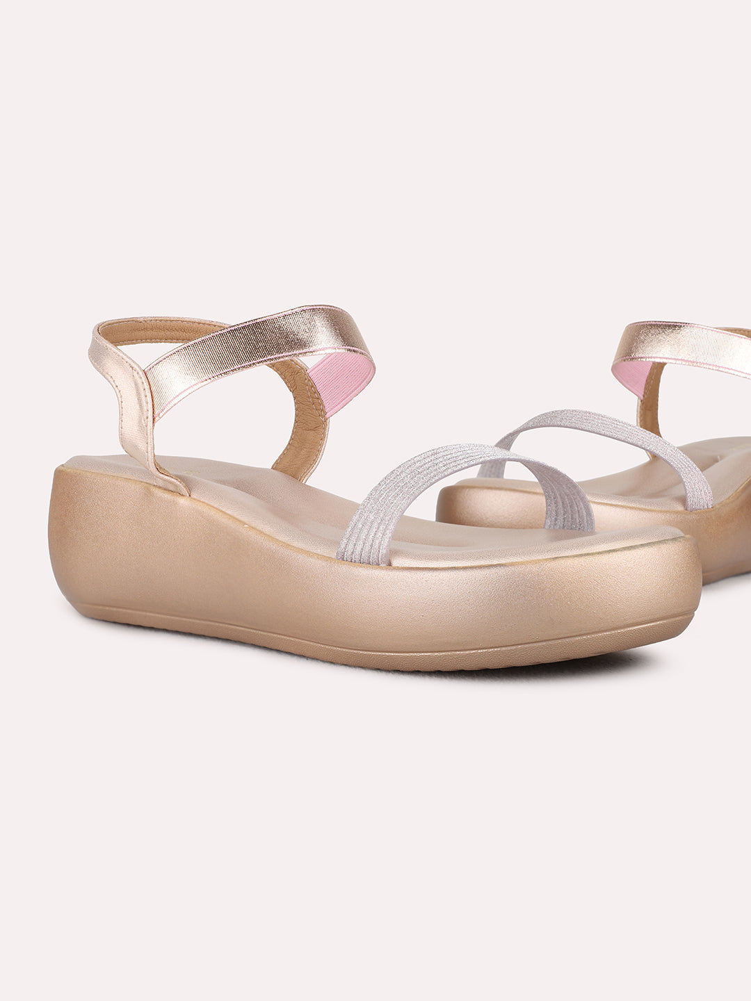 Womens Rose Gold Party Wear Solid Round Toe Wedges Heel