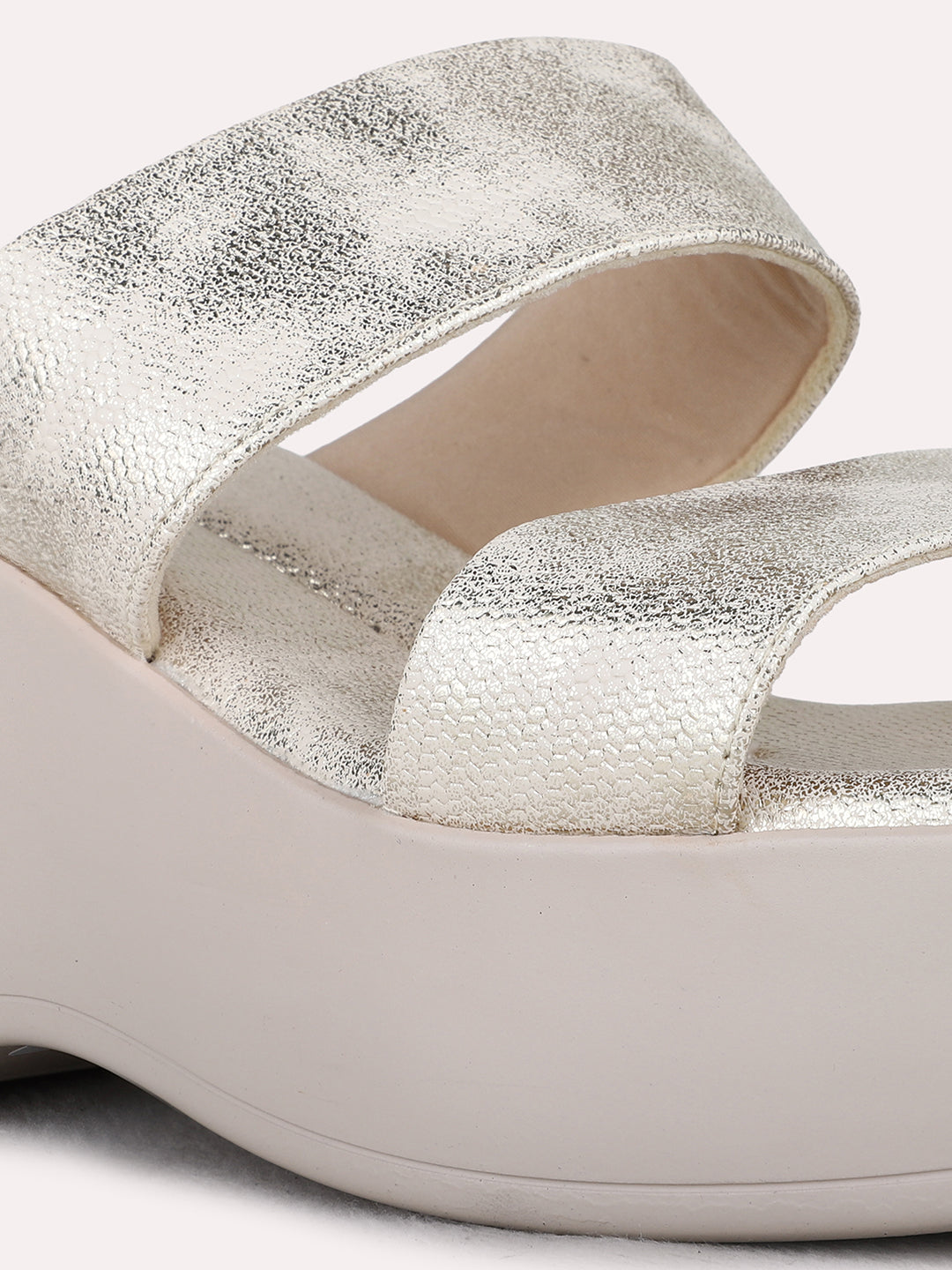 Womens Beige Ethnic Wear Solid Round Toe Platform Heels