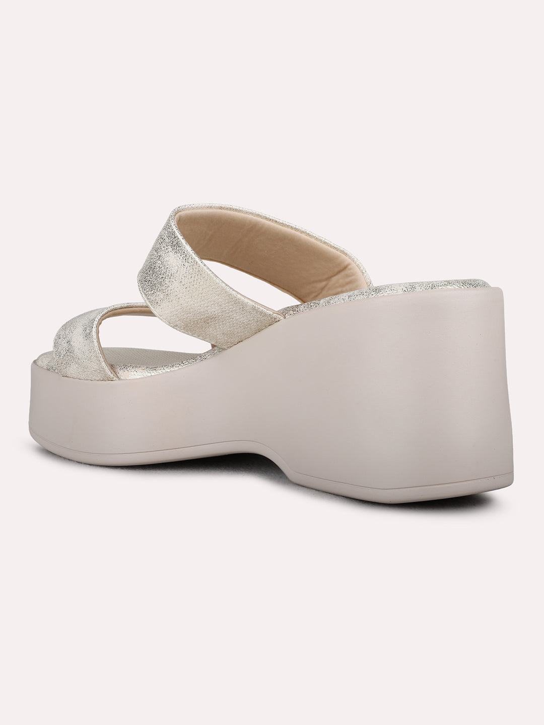 Womens Beige Ethnic Wear Solid Round Toe Platform Heels