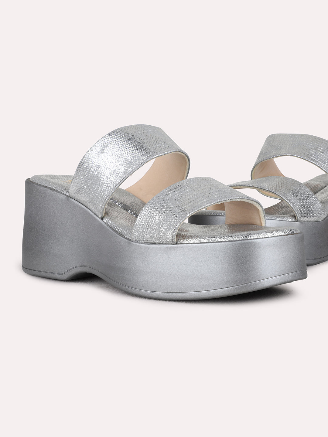 Womens Grey Ethnic Wear Solid Round Toe Platform Heel Sandals