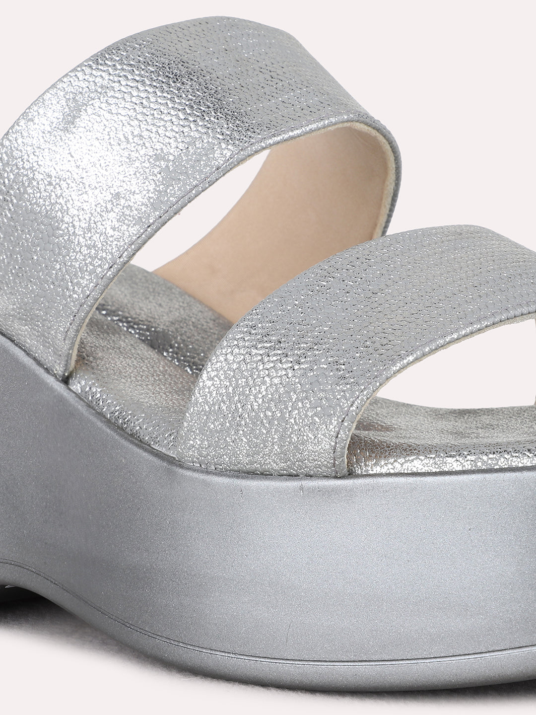 Womens Grey Ethnic Wear Solid Round Toe Platform Heel Sandals