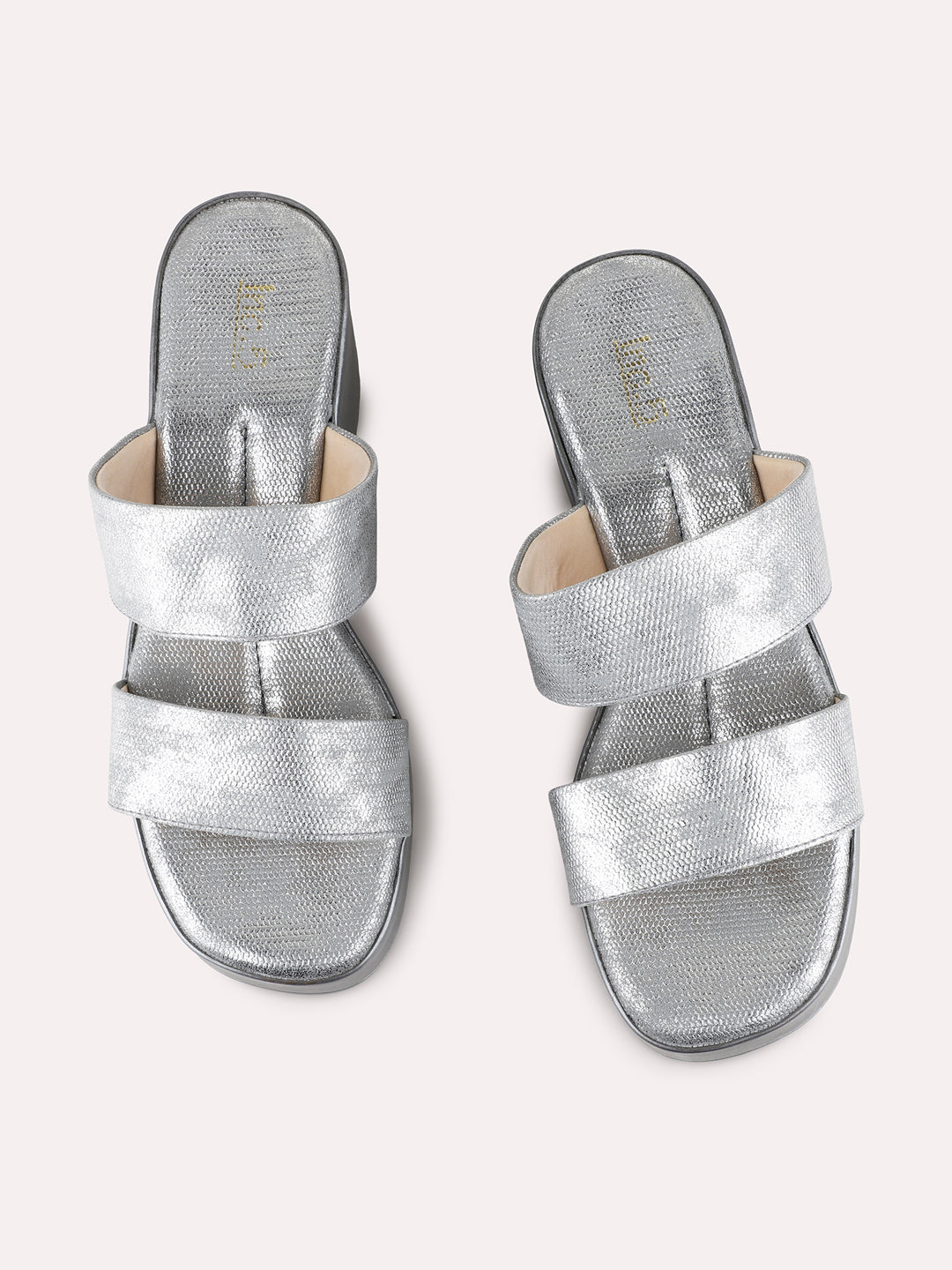 Womens Grey Ethnic Wear Solid Round Toe Platform Heel Sandals