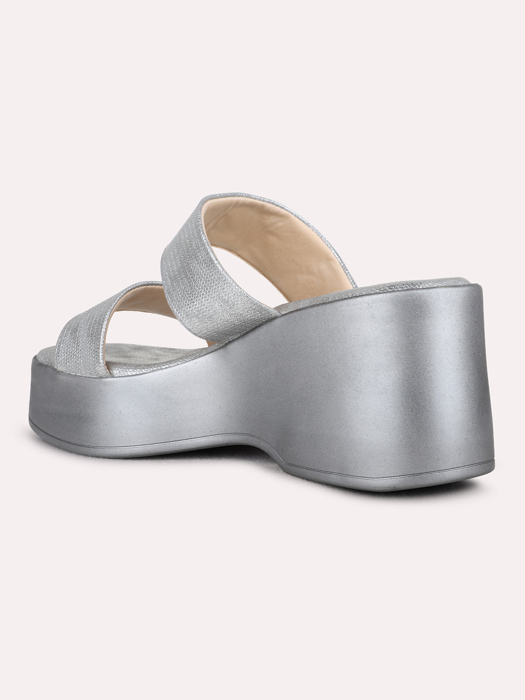 Womens Grey Ethnic Wear Solid Round Toe Platform Heel Sandals