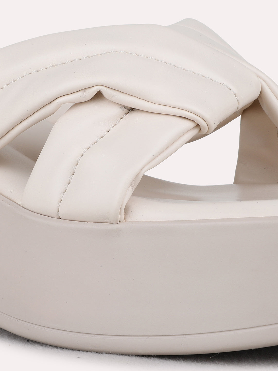 Womens Cream Party Wear Solid Round Toe Platform Heels