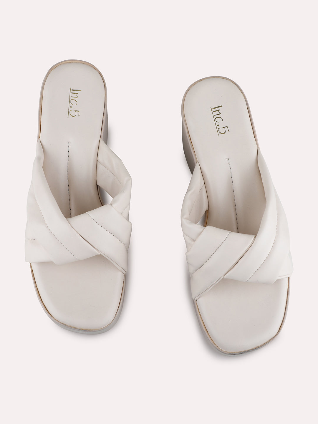 Womens Cream Party Wear Solid Round Toe Platform Heels