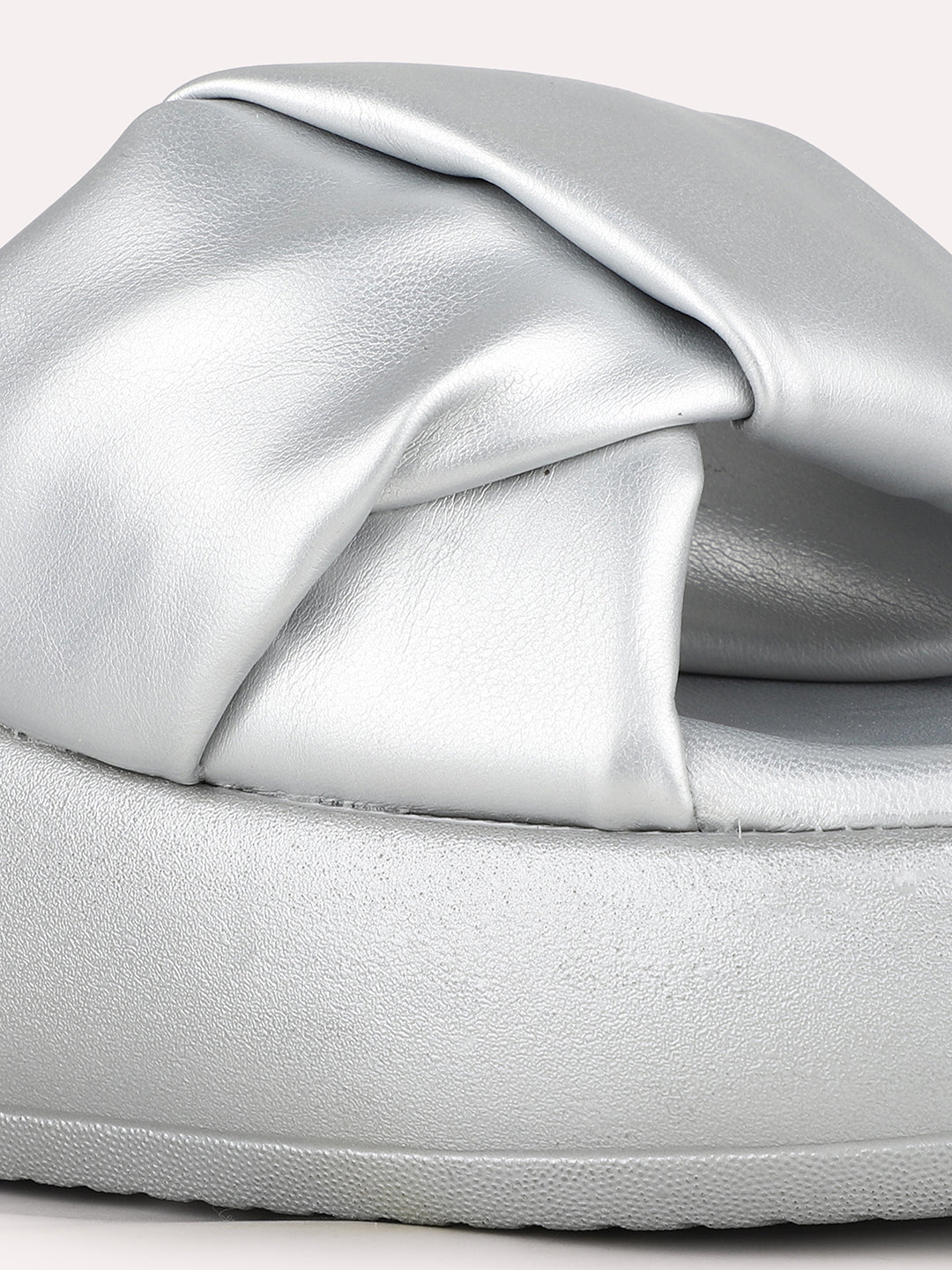 Women Silver Party Wear Solid Round Toe Wedge Heel Sandals