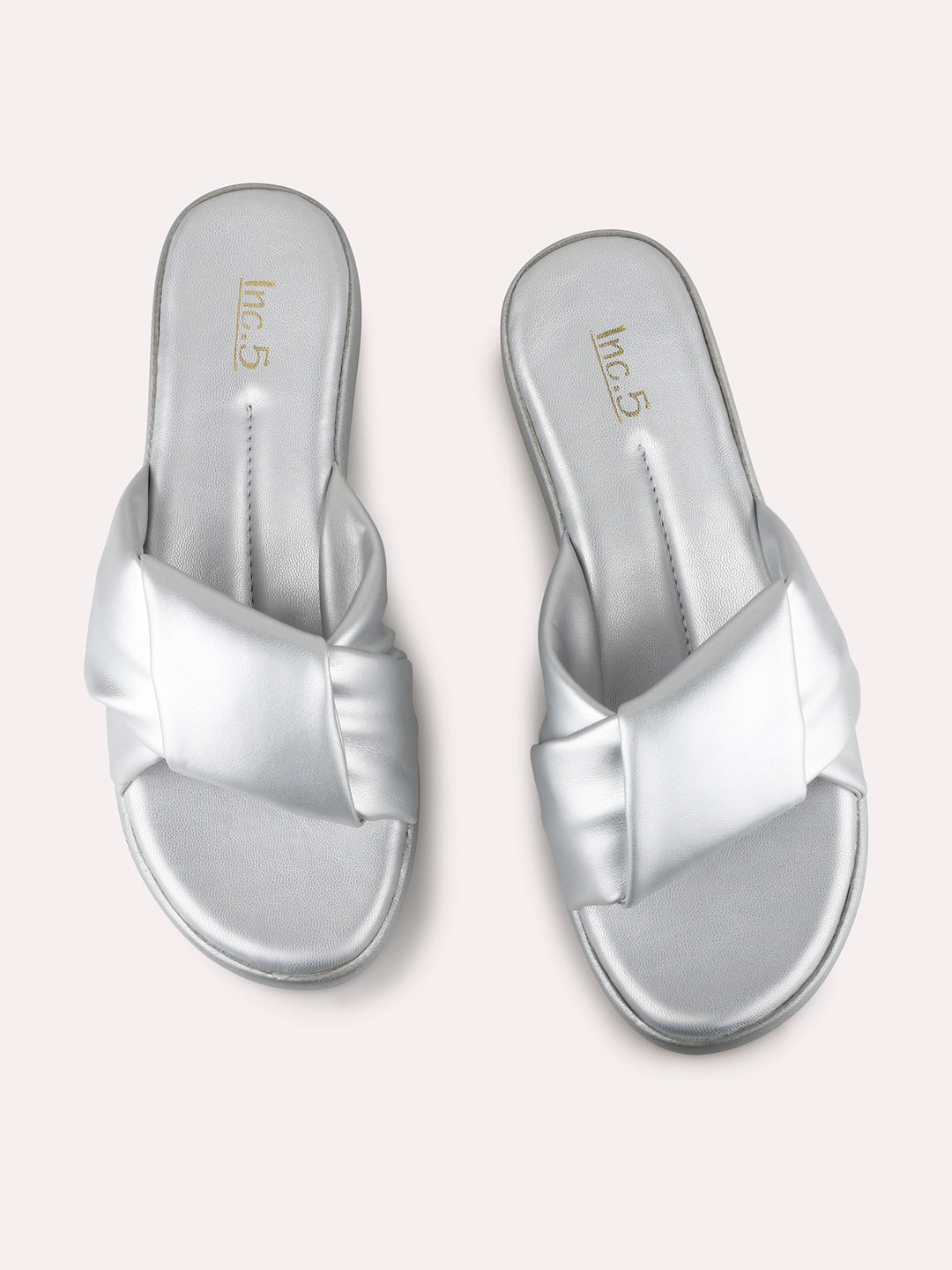 Women Silver Party Wear Solid Round Toe Wedge Heel Sandals