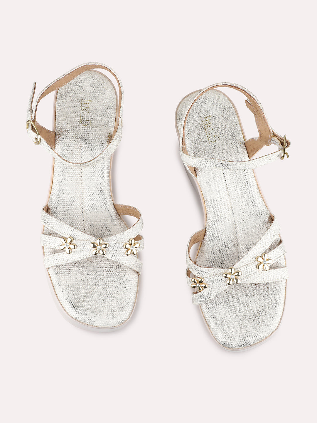 Womens Golden Party Wear Solid Round Toe Platform Heels