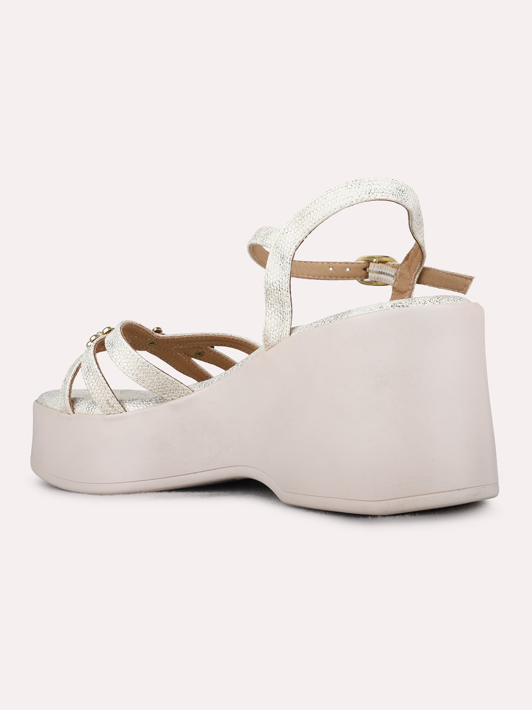 Womens Golden Party Wear Solid Round Toe Platform Heels