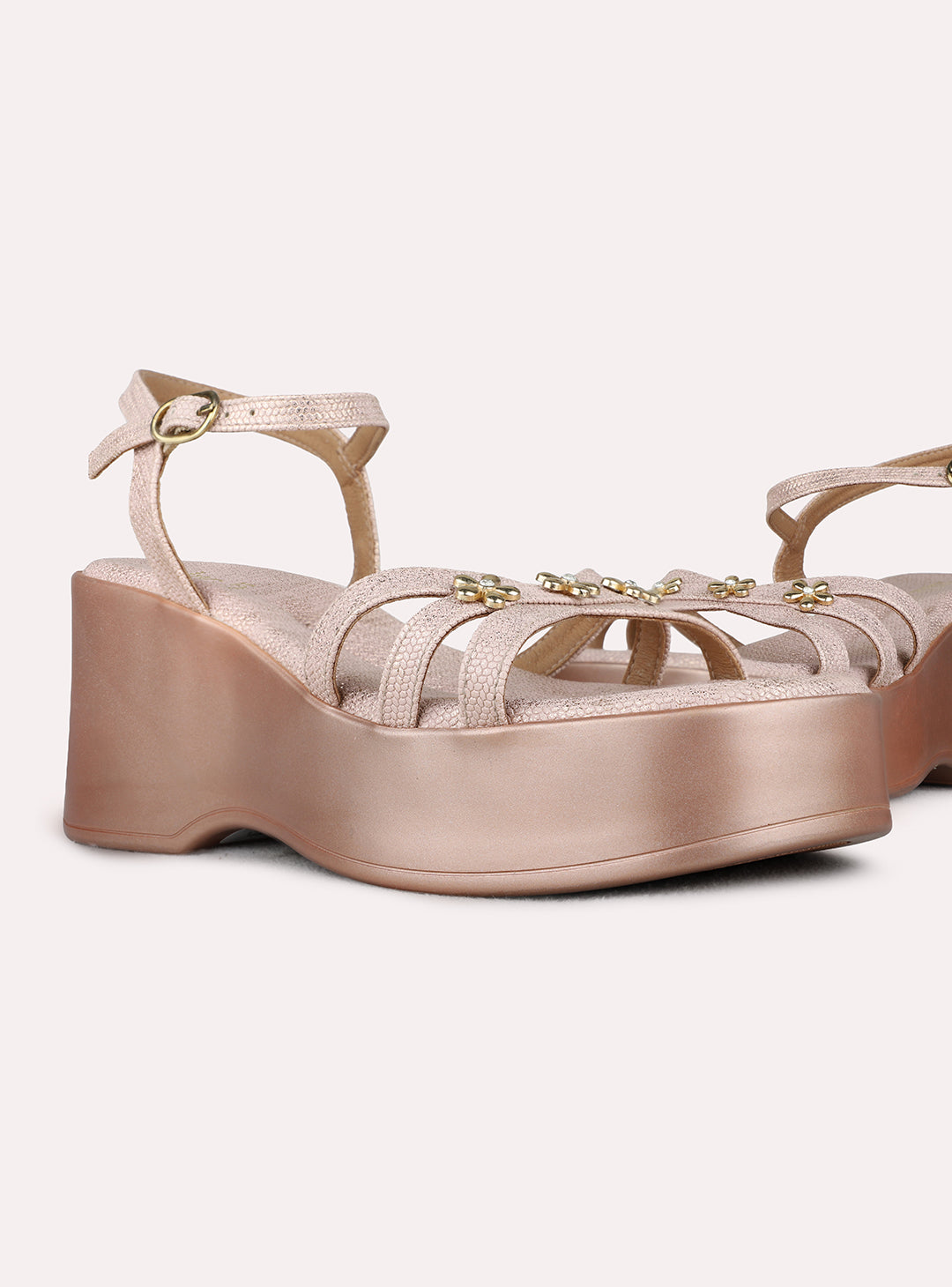 Womens Rose Gold Party Wear Solid Round Toe Platform Heels