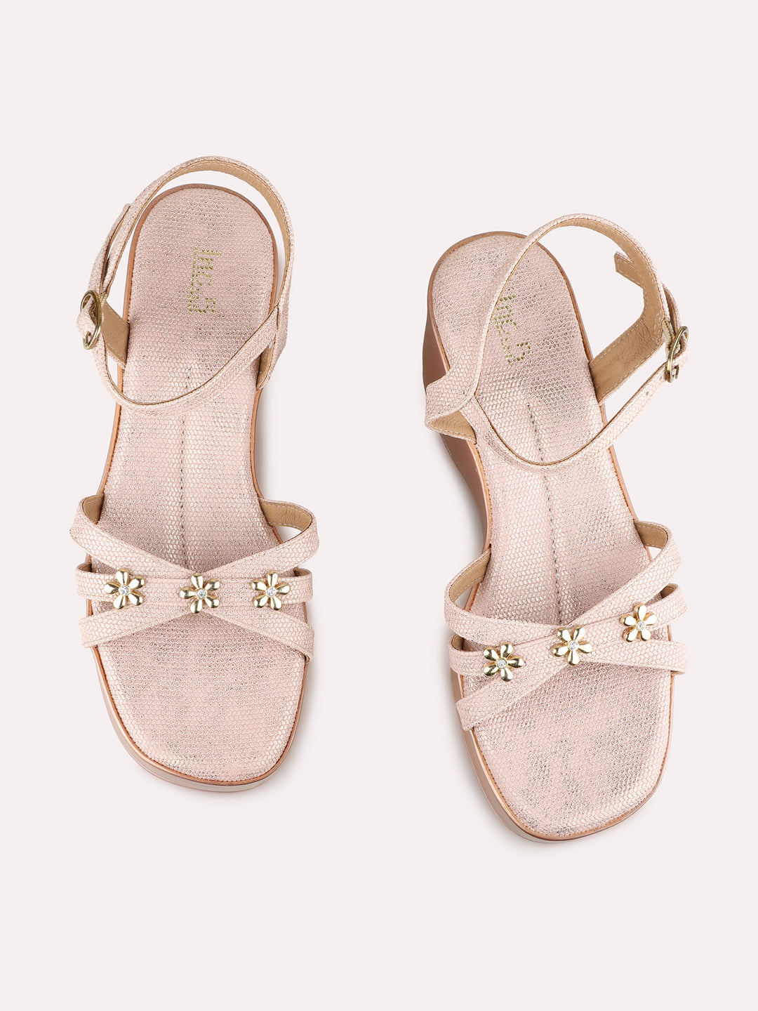 Womens Rose Gold Party Wear Solid Round Toe Platform Heels