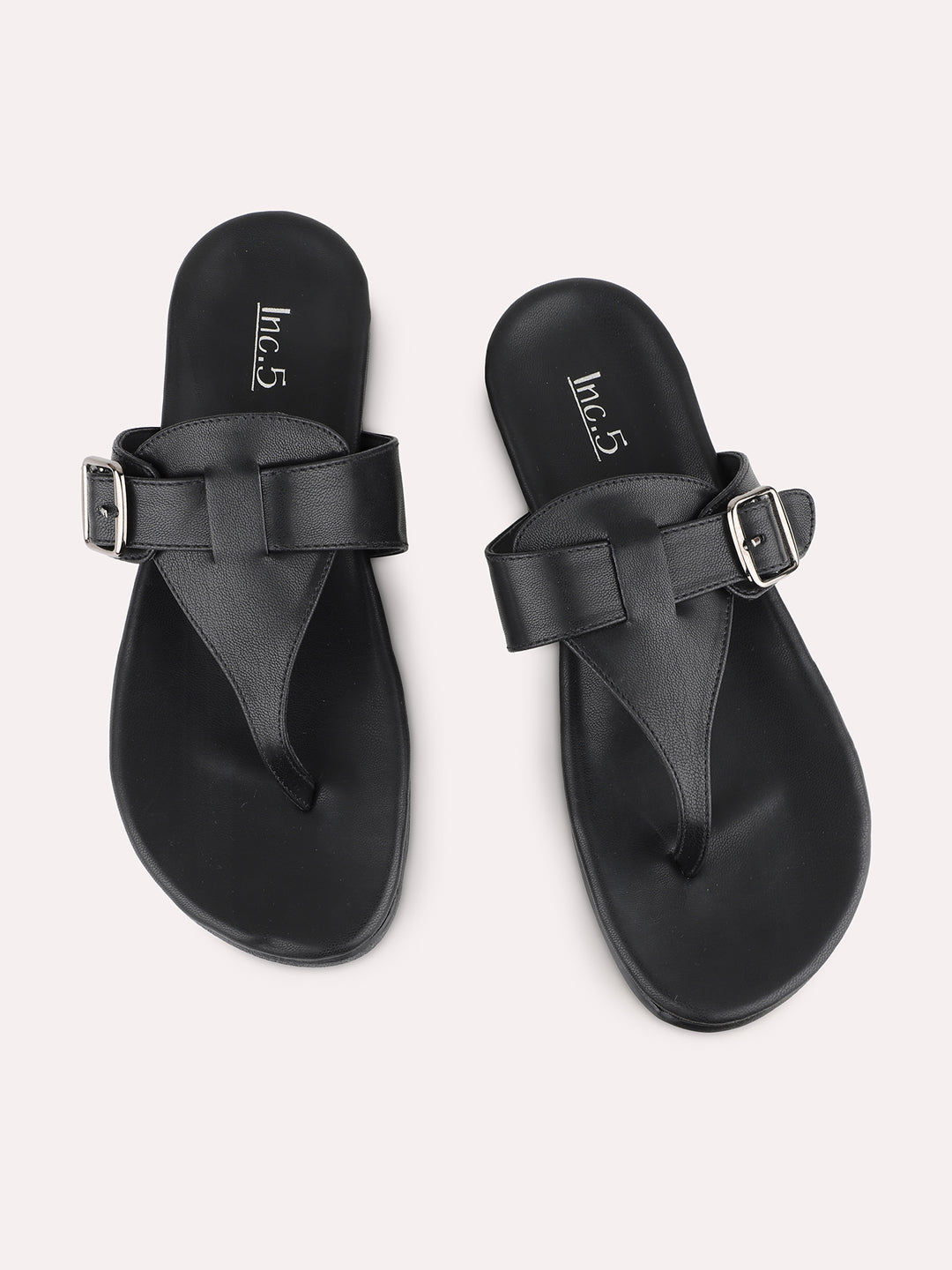 Womens Black Solid Round Toe Casual Flat Slip-on Sandals