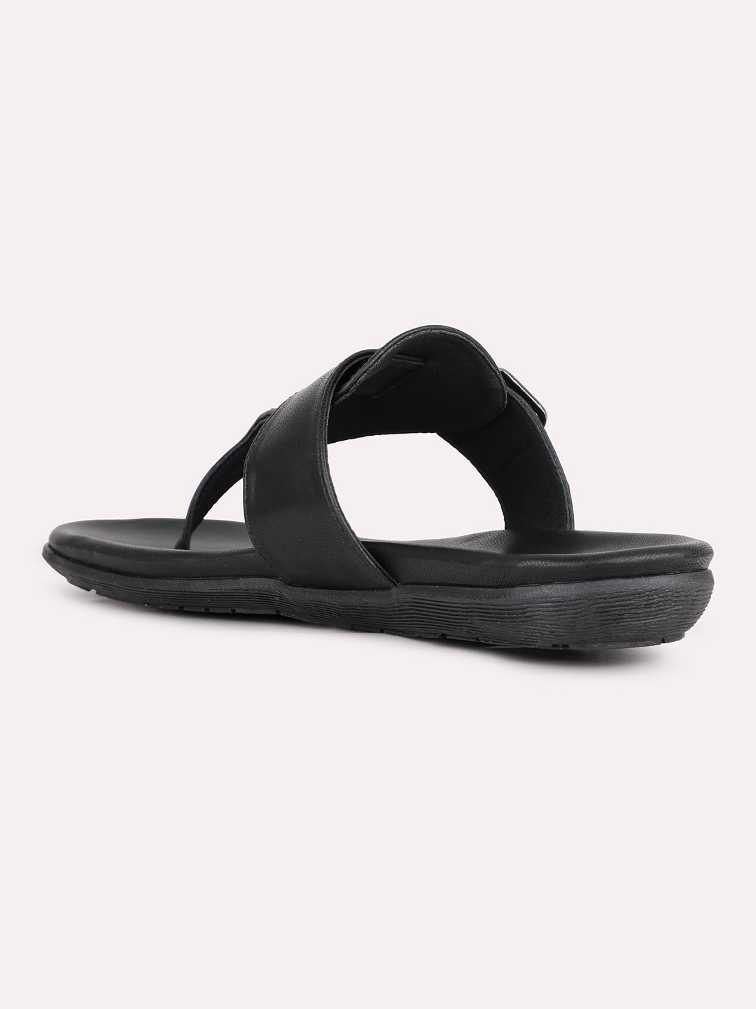 Womens Black Solid Round Toe Casual Flat Slip-on Sandals