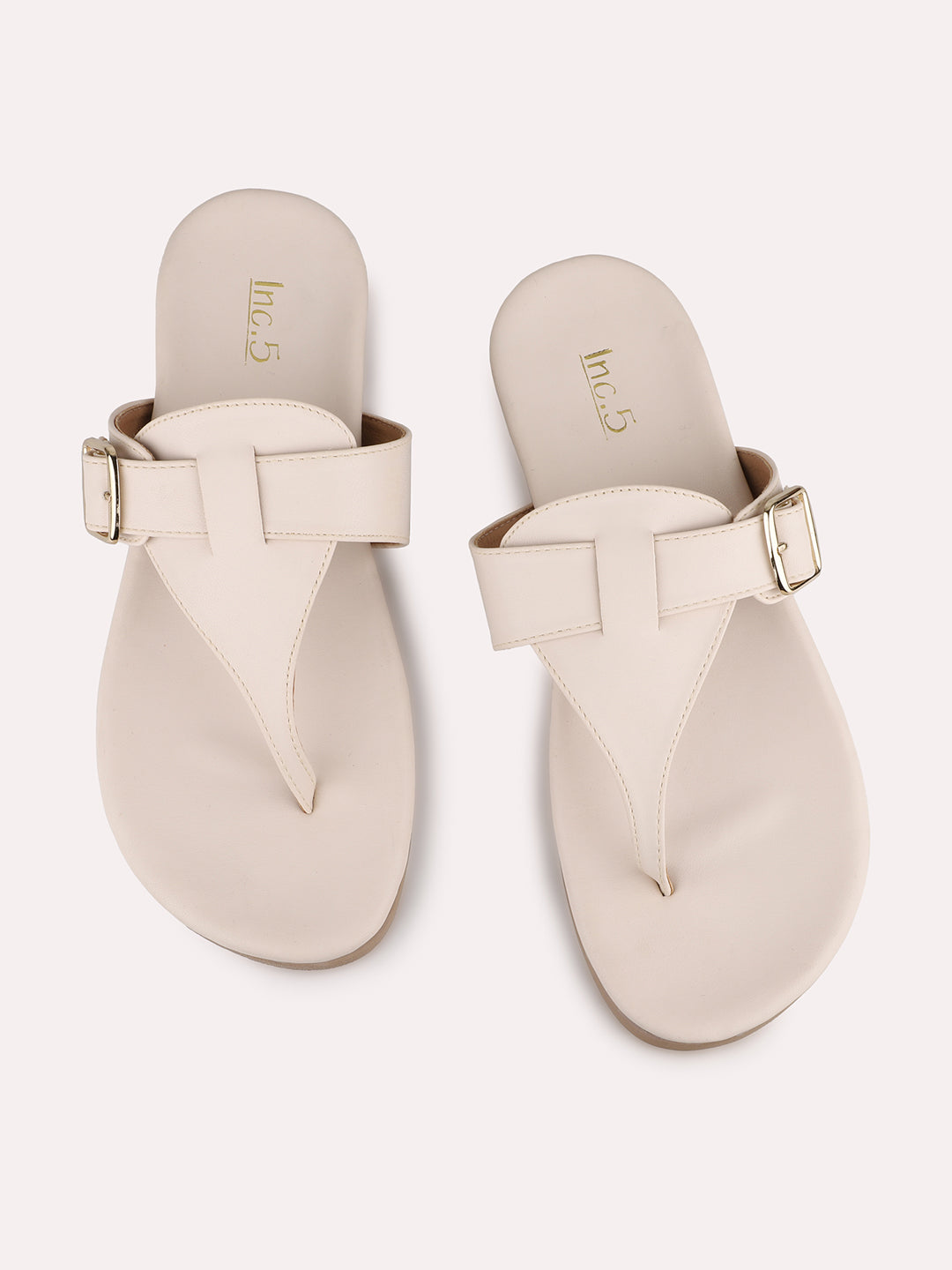 Womens Cream Solid Round Toe Casual Flat Slip-on Sandals