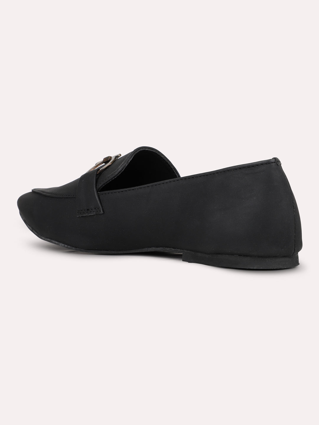 Womens Black Solid Pointed Toe Casual Flat Slip-On