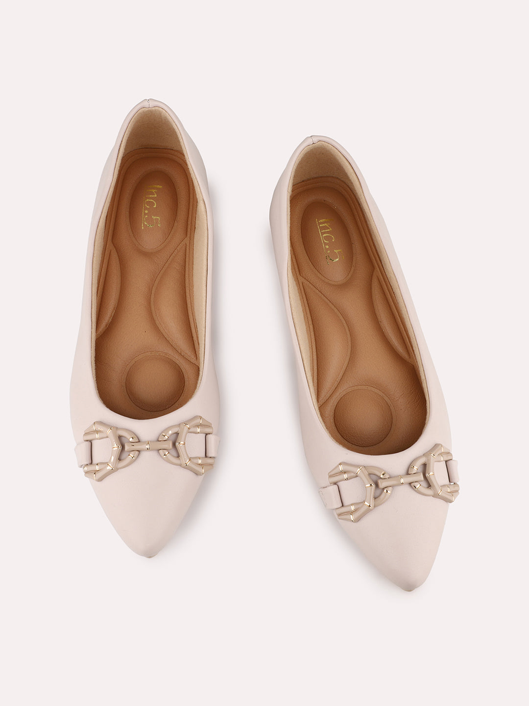 Buy Now Womens Cream Solid Pointed Toe Party Wear Flat Ballerinas