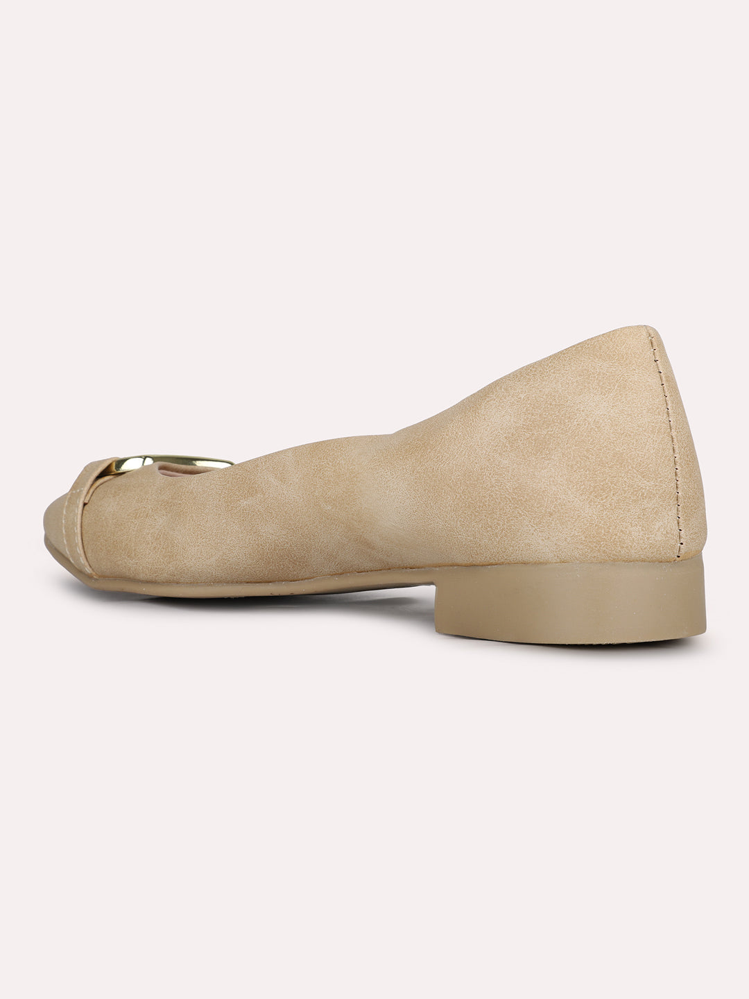 Womens Beige Solid Pointed Toe Party Wear Flat Slip-On