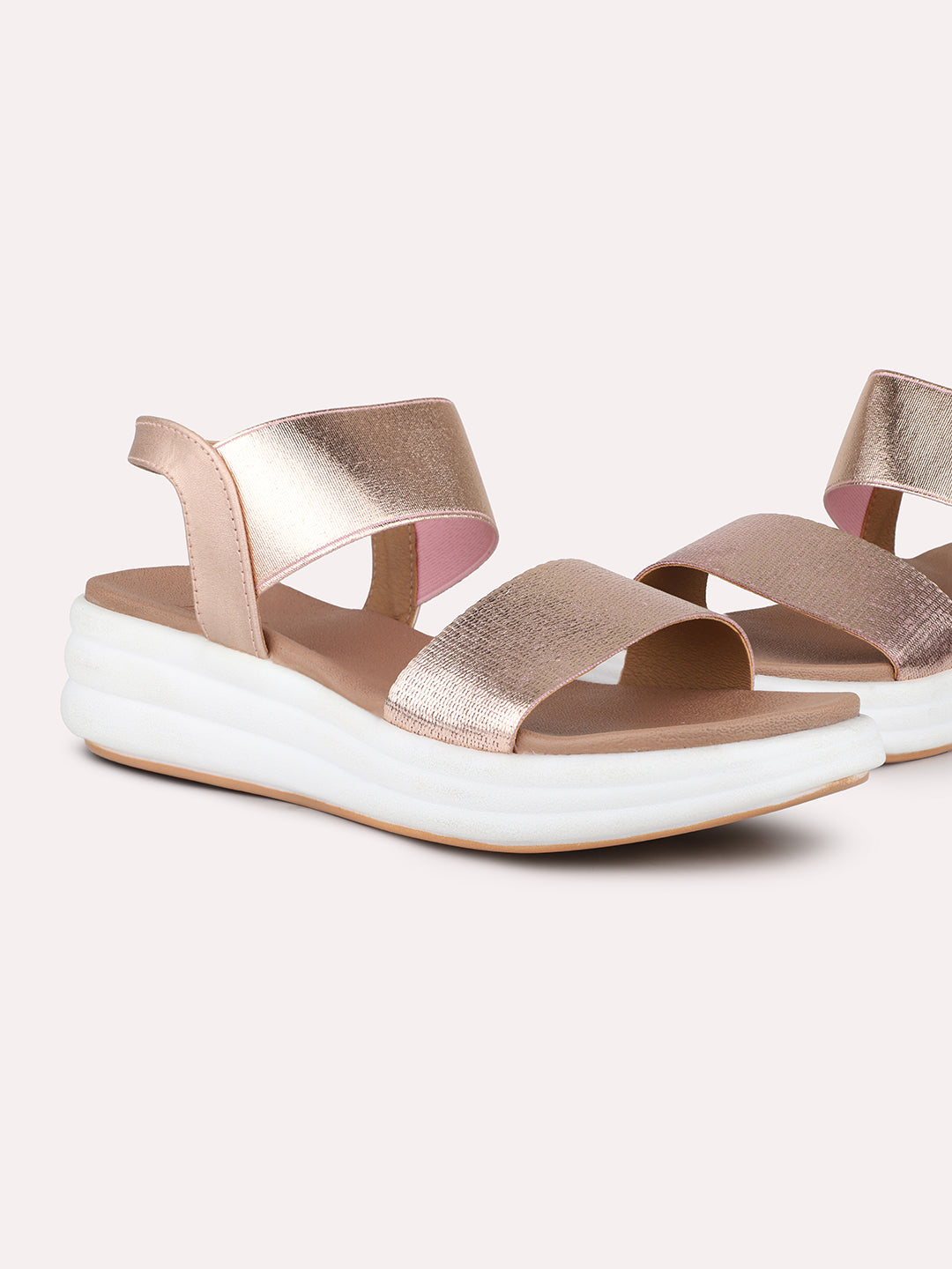 Womens Rose Gold Party Wear Solid Round Toe Wedge Heels