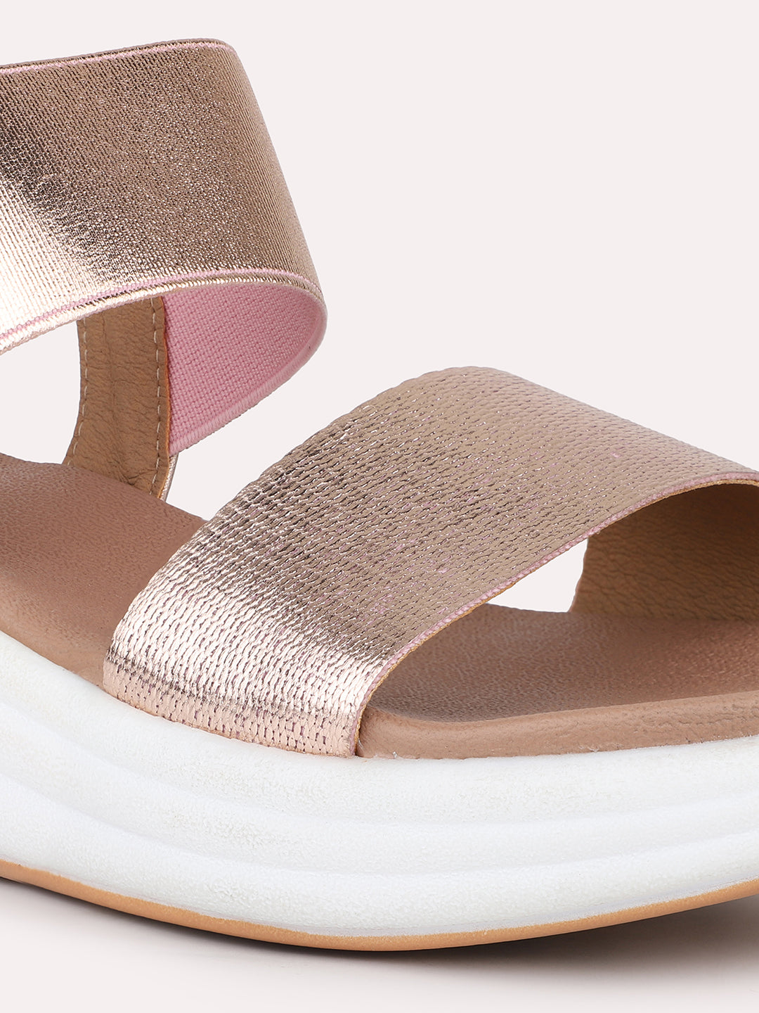 Womens Rose Gold Party Wear Solid Round Toe Wedge Heels