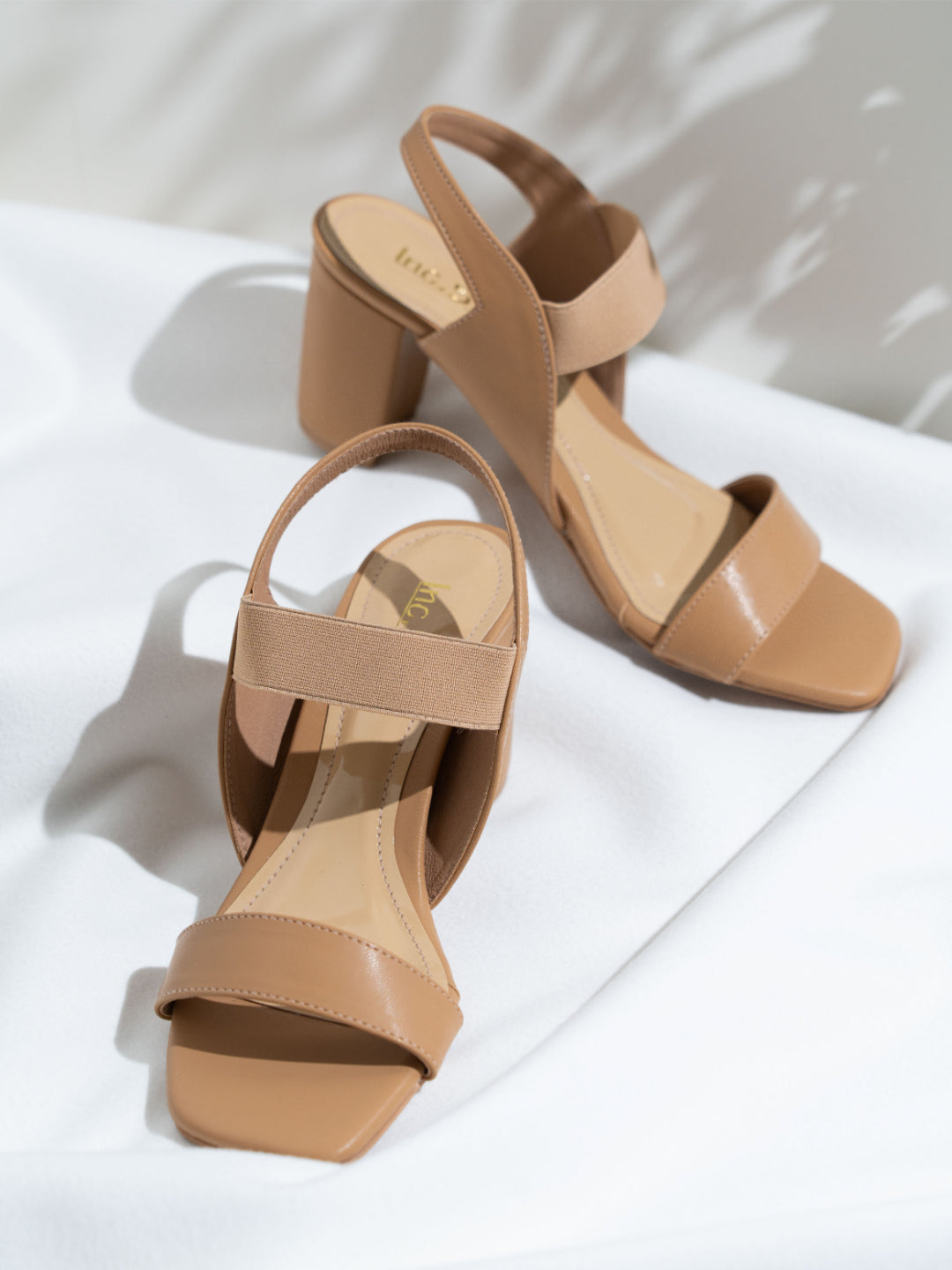 Womens Beige Party Wear Solid Square Toe Sandals