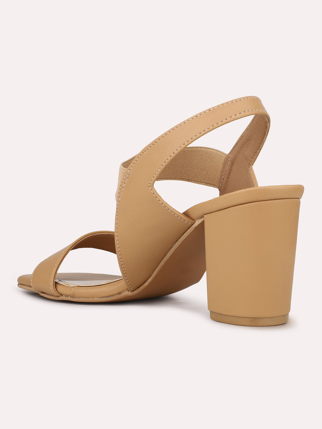 Womens Beige Party Wear Solid Square Toe Sandals