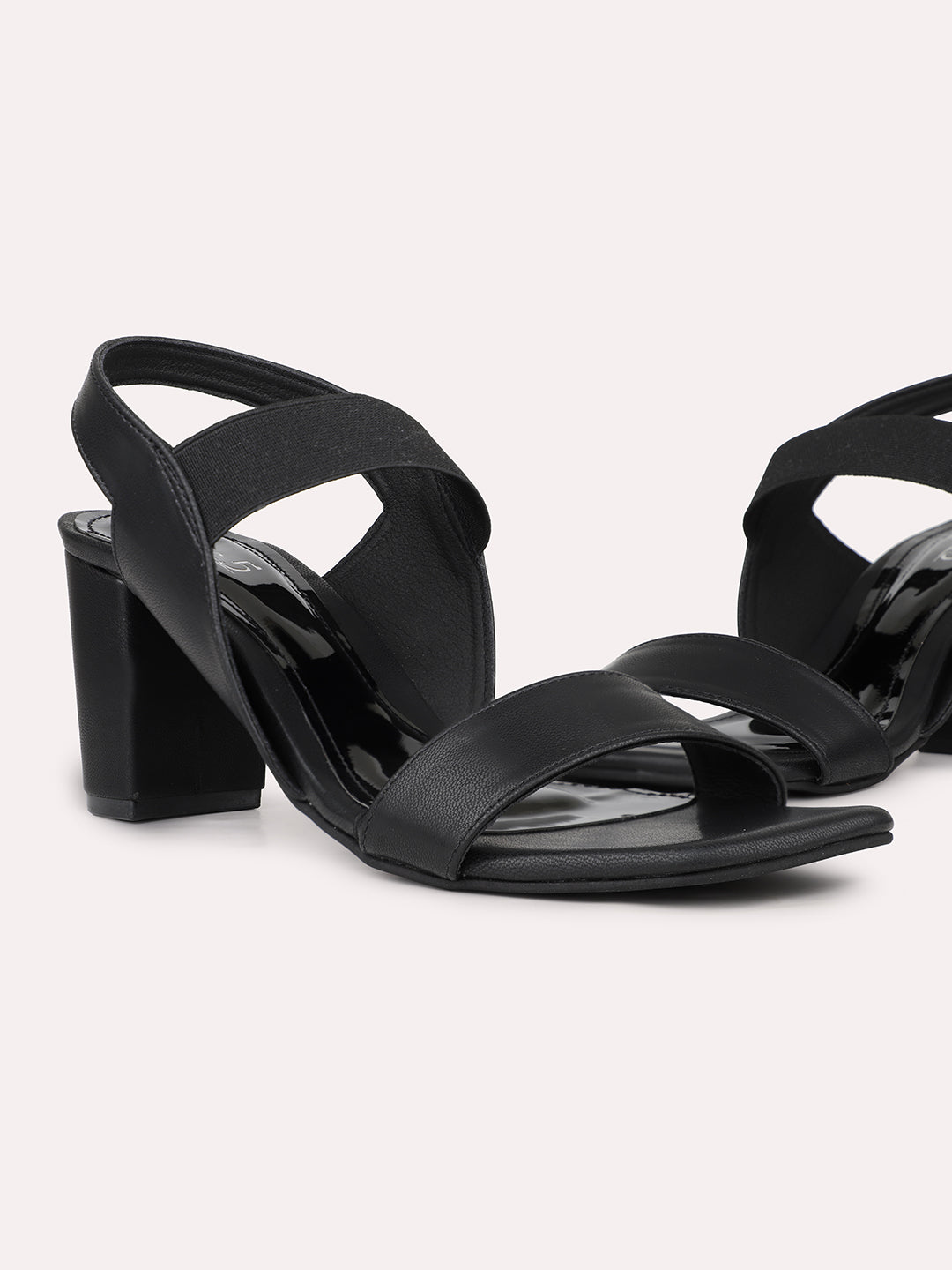 Womens Black Party Wear Solid Square Toe Sandals