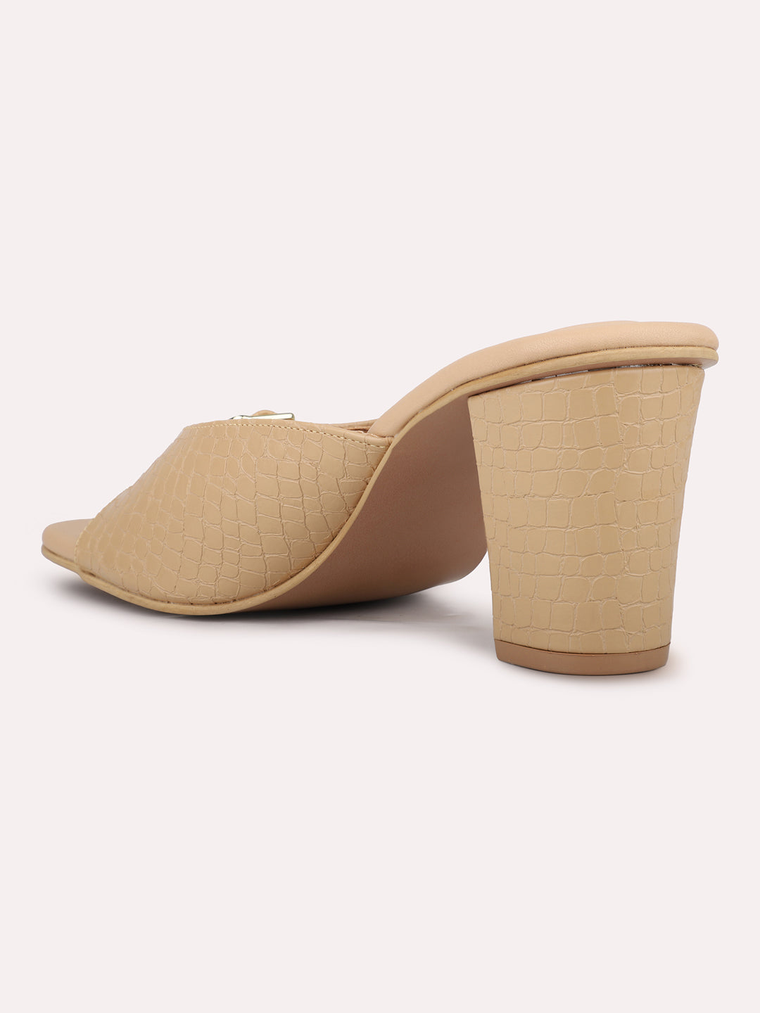 Womens Beige Party Wear Solid Square Toe Mules