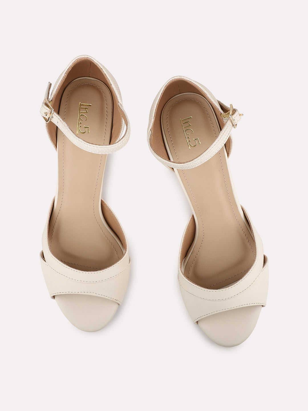 Womens Cream Solid Round Toe Party Wear Heel Sandals