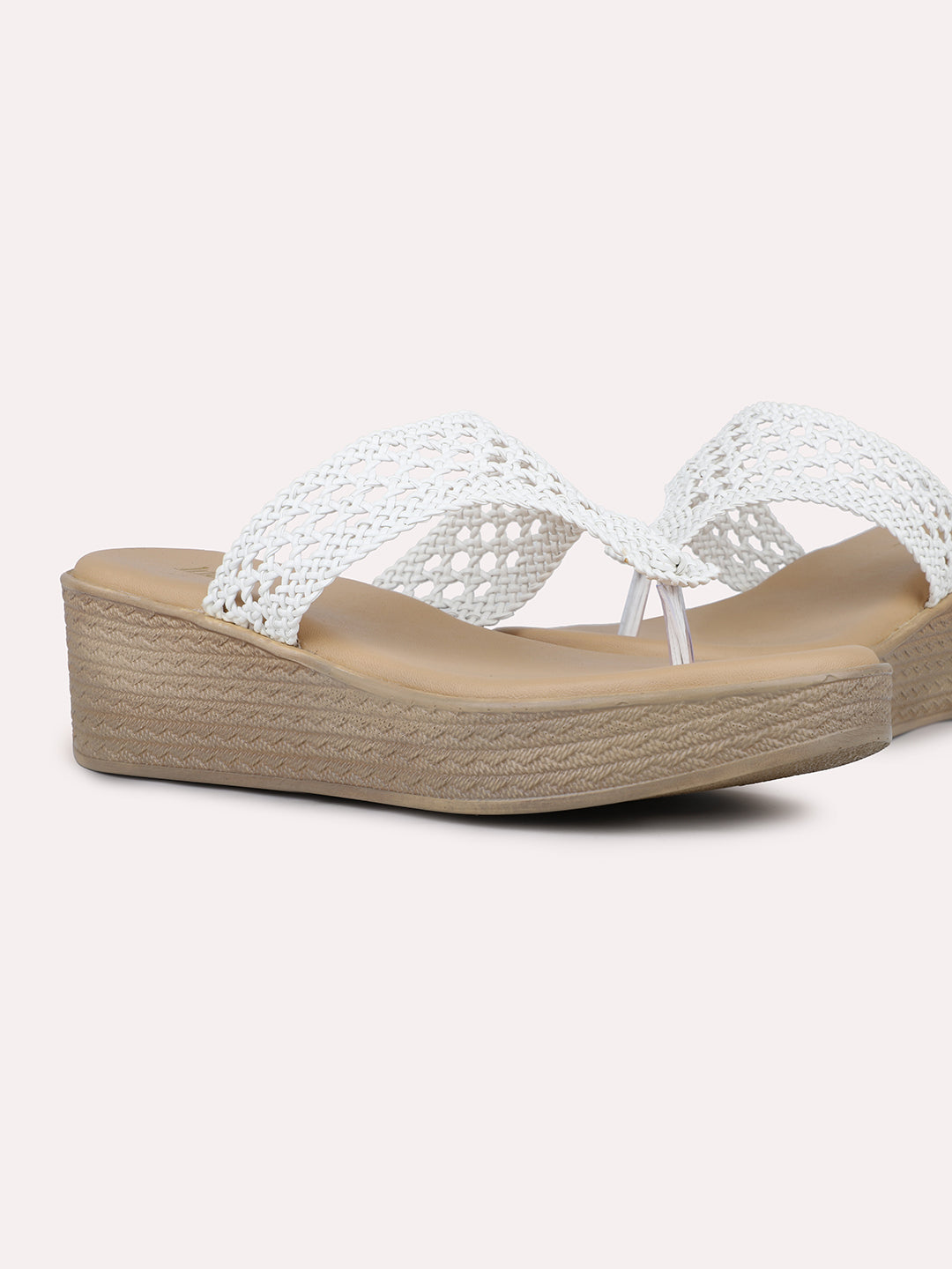 Womens White Casual Solid Round Toe Wedge Sandals