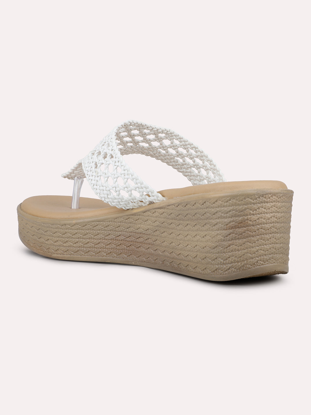 Womens White Casual Solid Round Toe Wedge Sandals