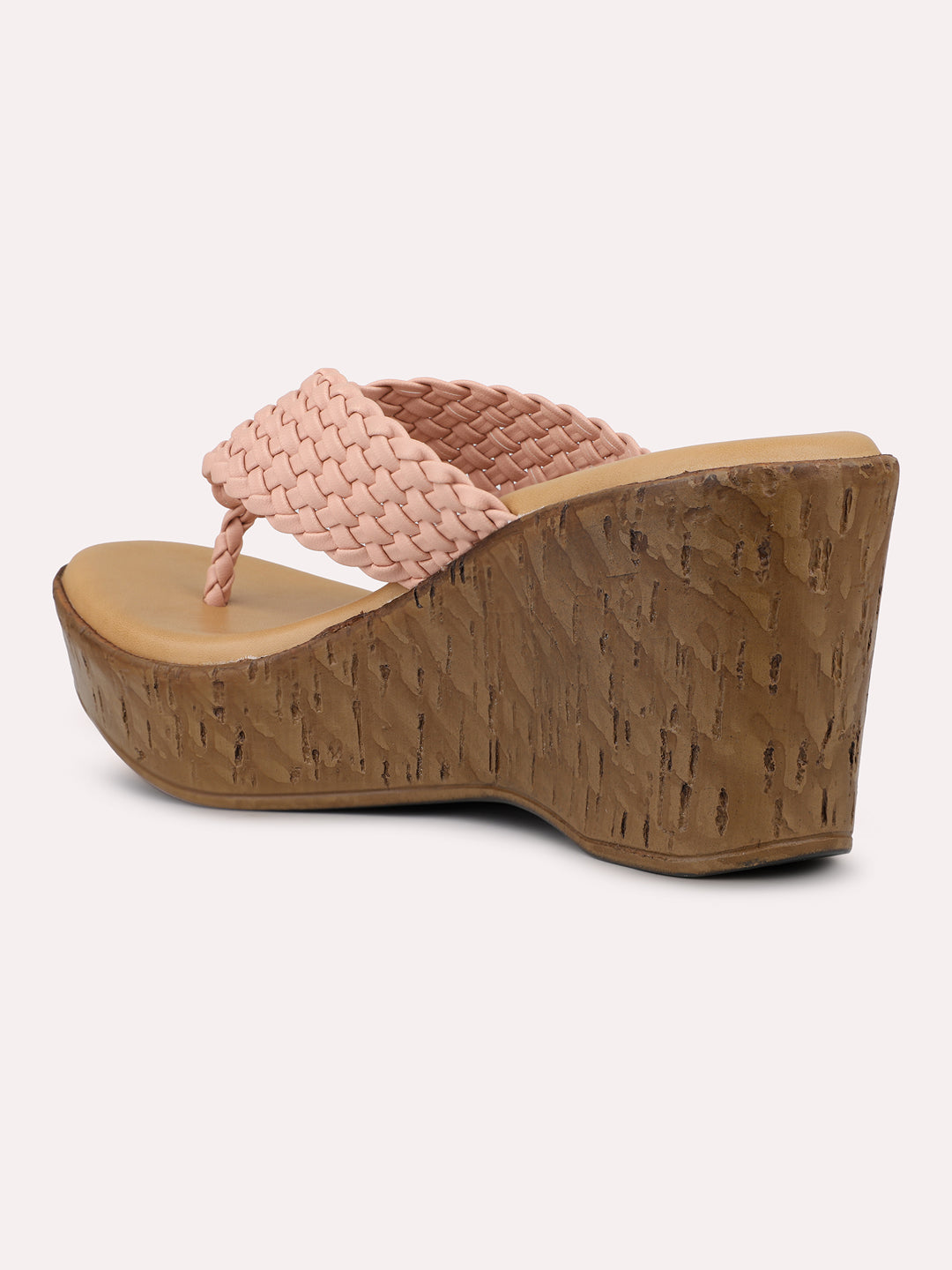 Womens Peach Casual Solid Round Toe Wedge Sandals