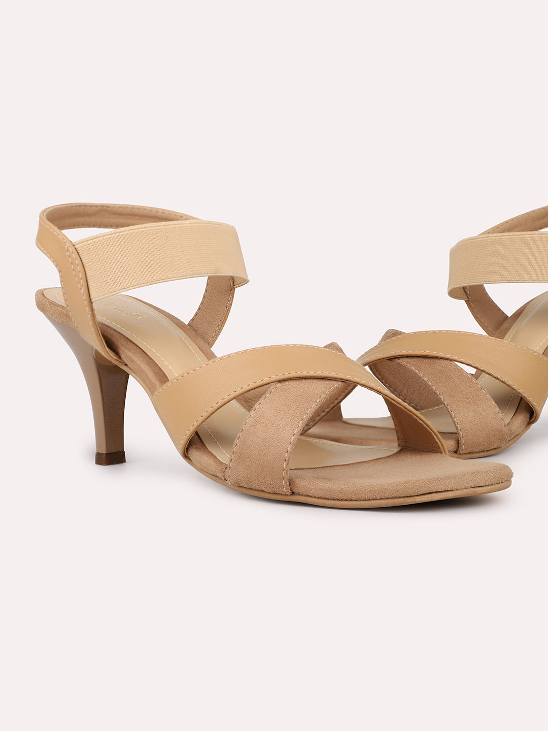 Womens Beige Party Wear Solid Square Toe Sandals