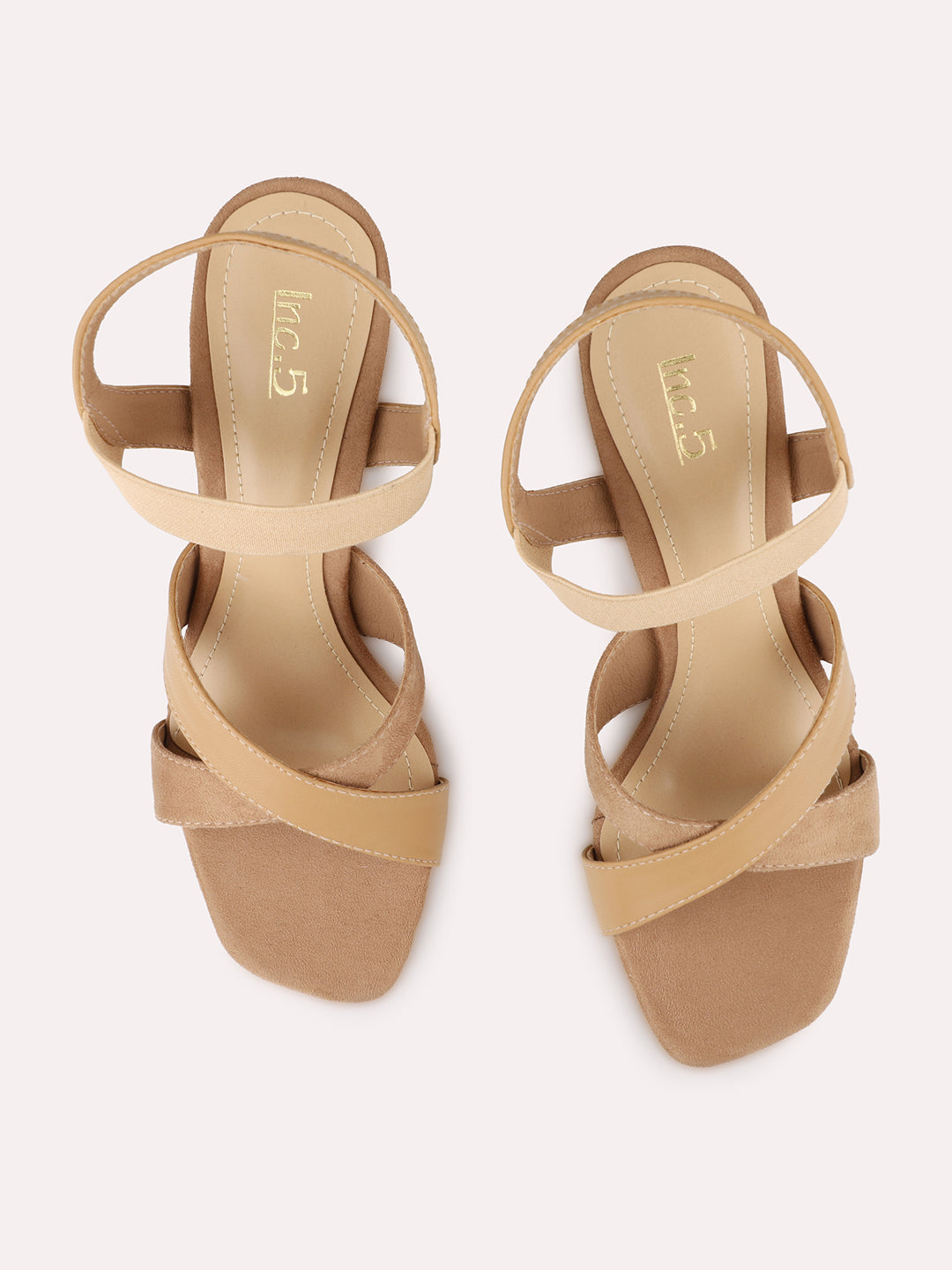 Womens Beige Party Wear Solid Square Toe Sandals