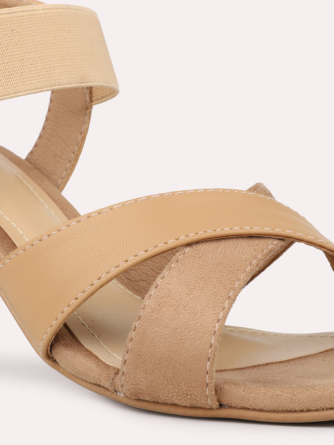 Womens Beige Party Wear Solid Square Toe Sandals